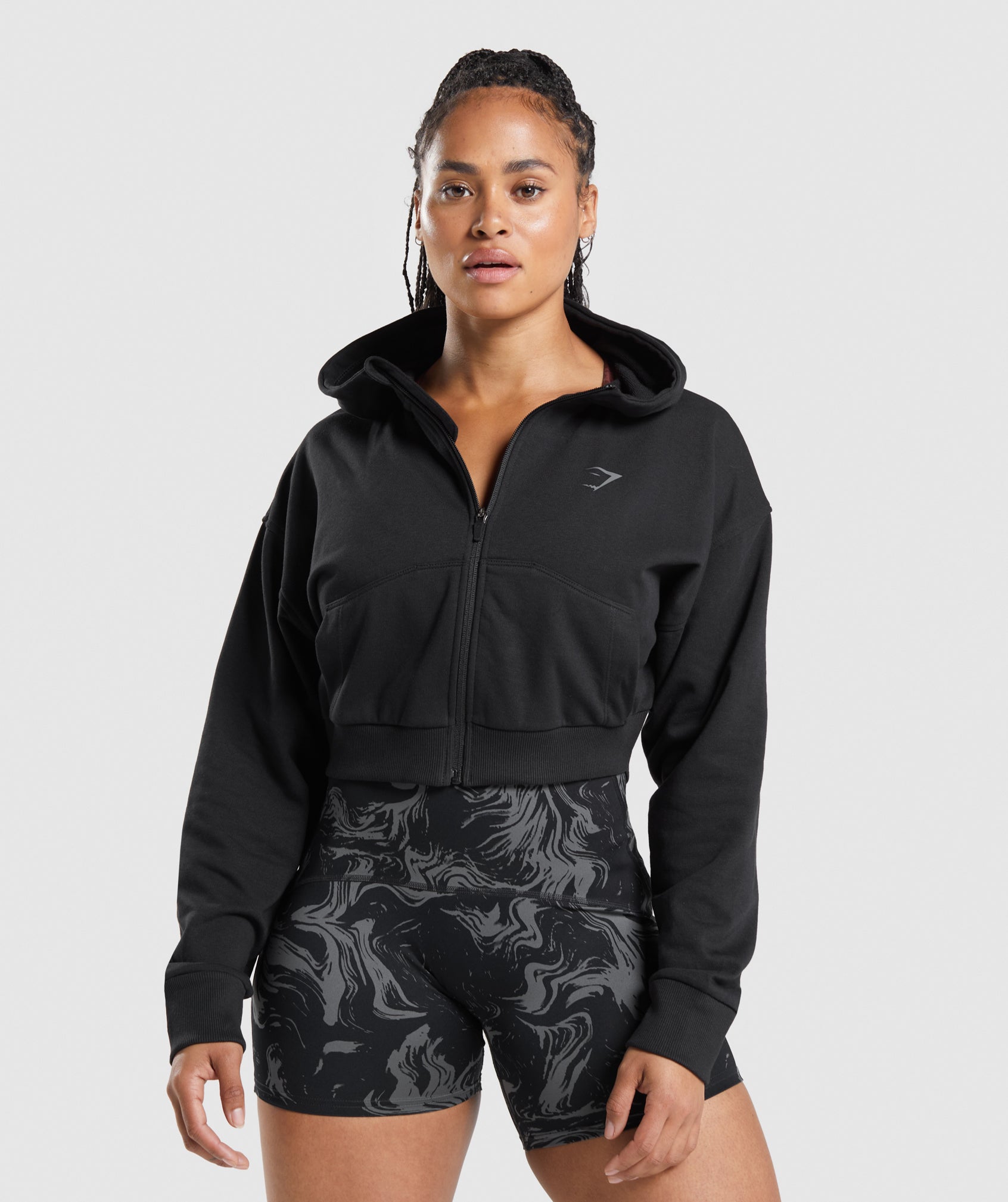 Gymshark, Tops, Gymshark Cropped Black Hoodie Womens Size Medium