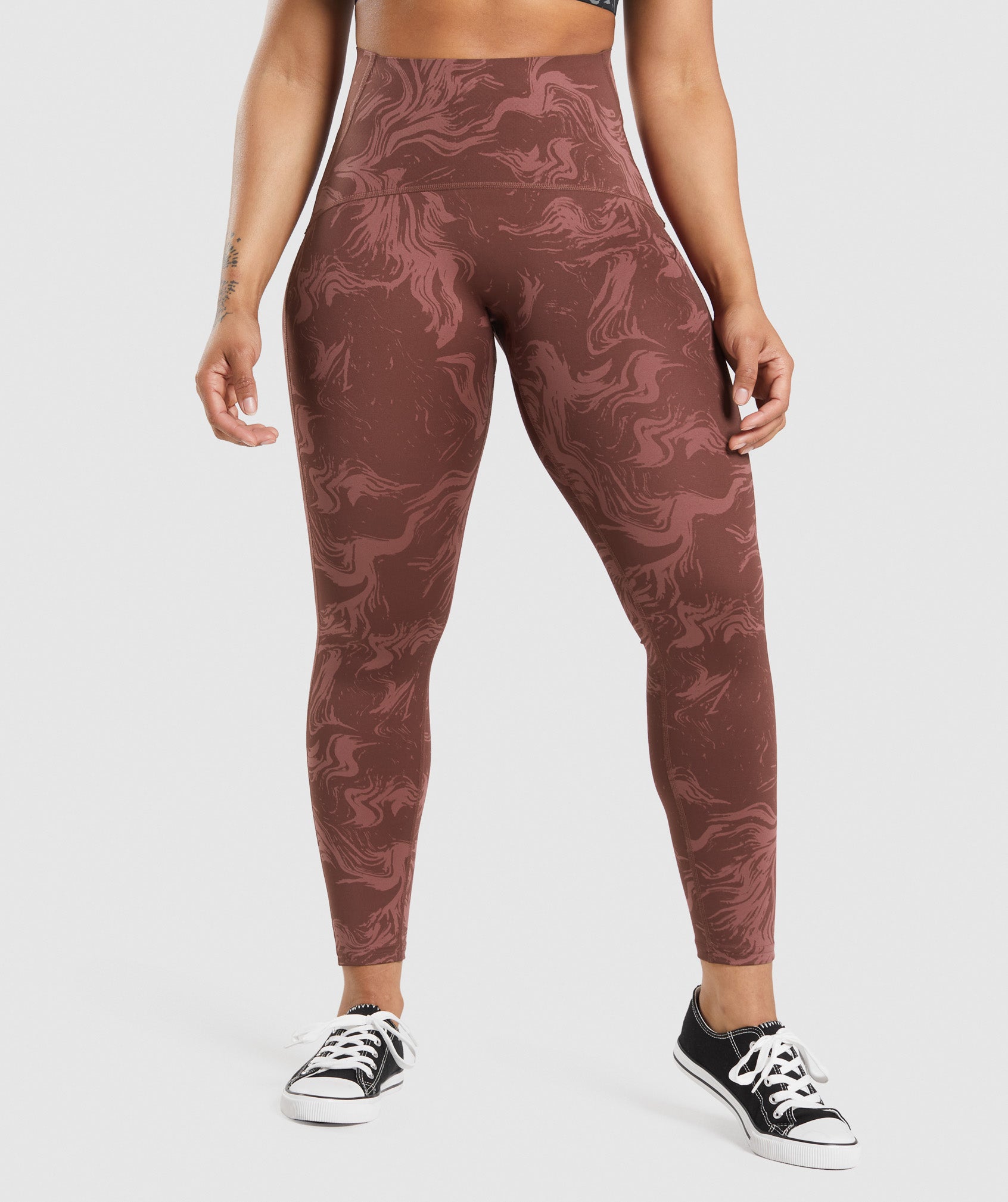 Gymshark Split Flare Printed Leggings - Cool Brown