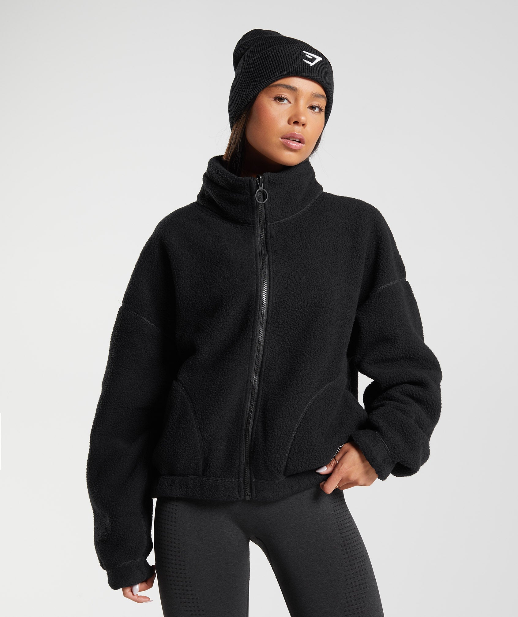 THE GYM PEOPLE Women's Fleece Cropped Jacket Full Zip Stand Collar Workout  Short Sherpa Coats with Pockets Drawstring Hem at  Women's Coats Shop