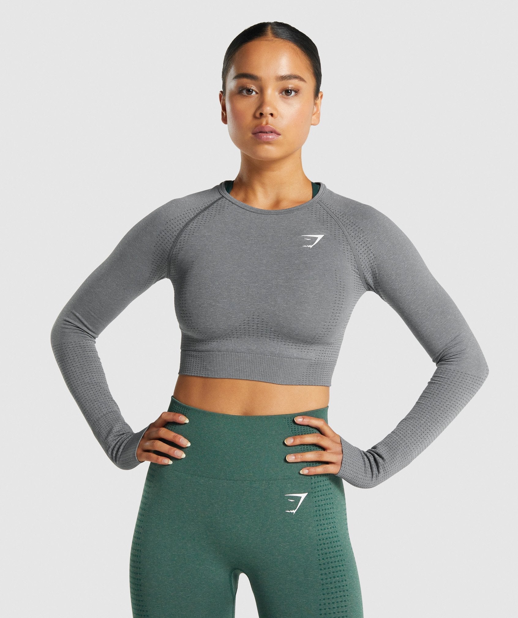 Gymshark Womens Medium Black Adapt Marl Seamless Long Sleeve Crop