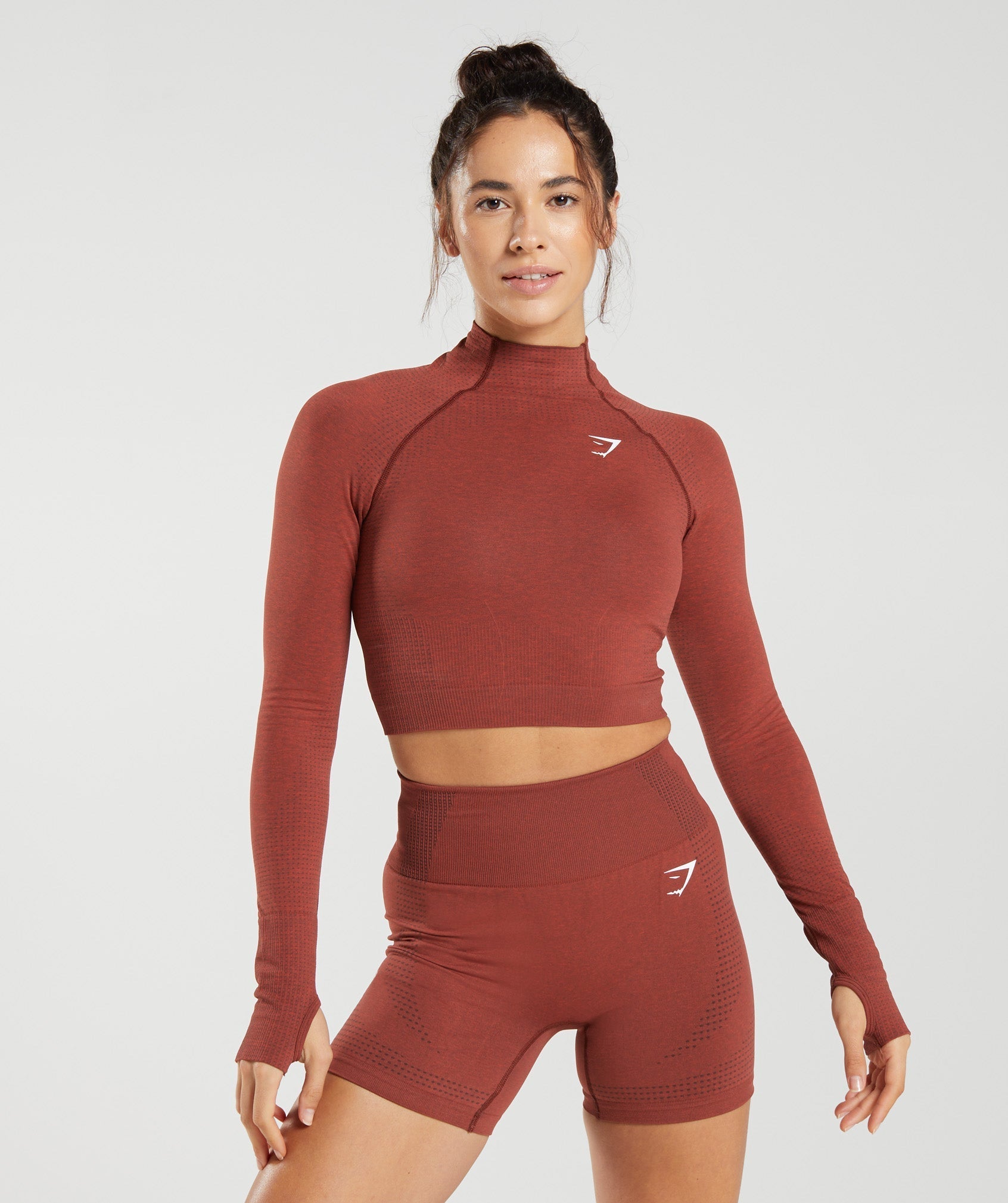 Gymshark Vital Seamless 2.0 High Neck Midi Top - Brick Red