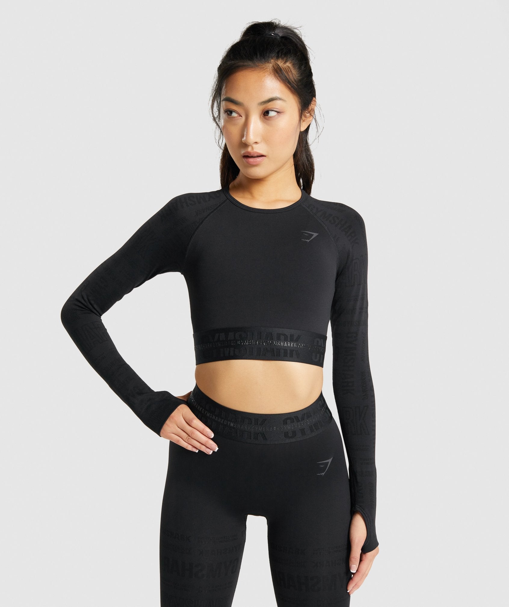 Women's Gymshark Camo Seamless Long Sleeve Crop Top Black Athletic Workout  Small