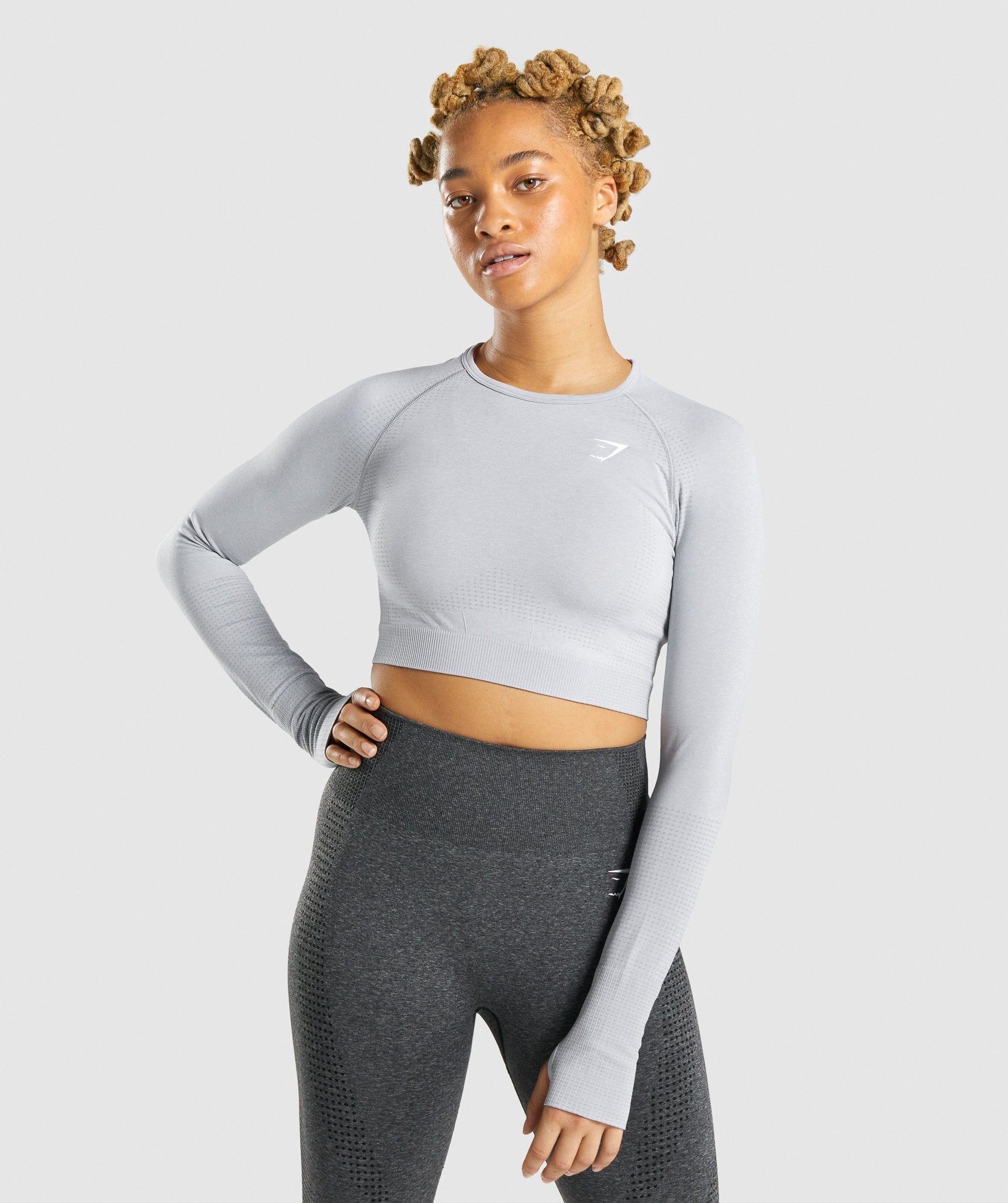 Taupe Marl Ribbed Seamless Long Sleeve Gym Top