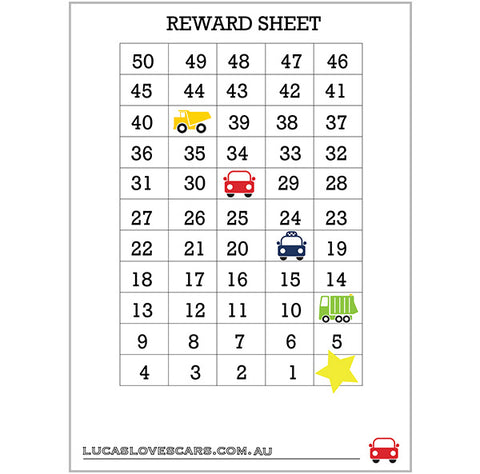 Free printable rewards sheet | Lucas loves cars