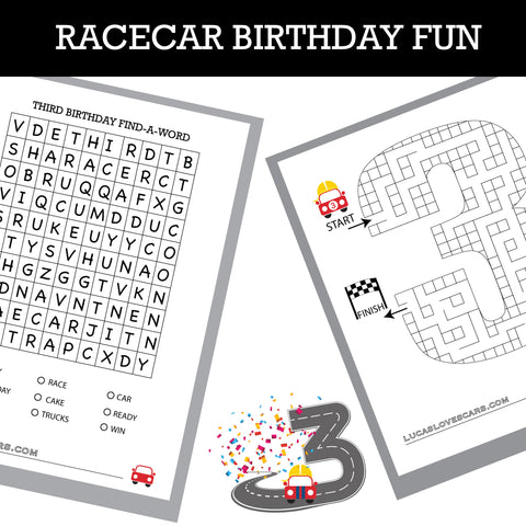 printable maze and find a word racecar fun