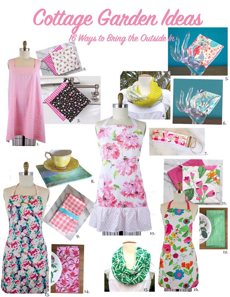 The Blue Peony Spring Garden Product Ideas, Aprons, Cloth Napkins, Summer Scarves and Potholders