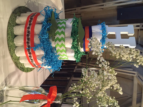 Orange and Blue Diaper Cake, Gator themed