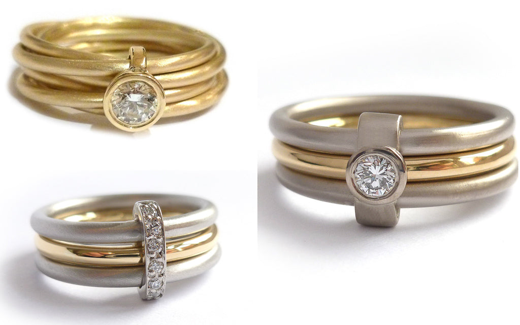 Contemporary ring commission by Sue Lane with 18ct gold and diamonds