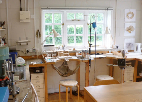 Sue Lane's contemporary jewellery making bench in Herefordshire