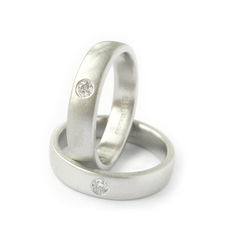 Bespoke modern platinum and diamond wedding rings made to commission