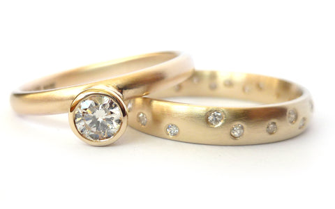 Remodelled, reworked wedding and engagement ring set. Bespoke jewellery.