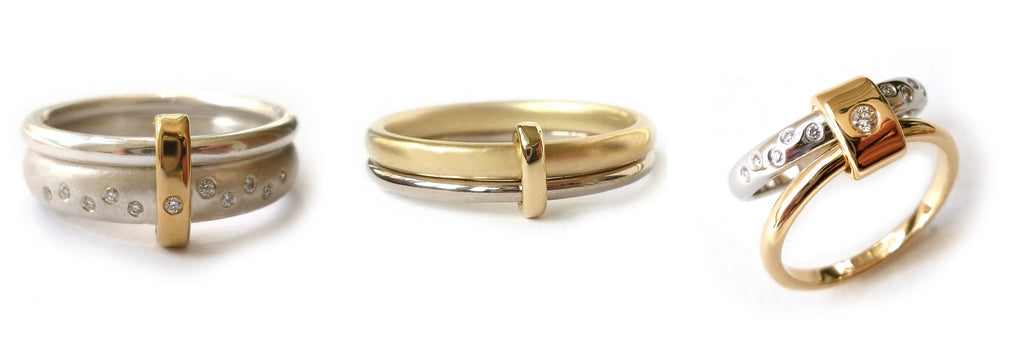 Modern white and yellow gold two tone stacking contemporary wedding ring