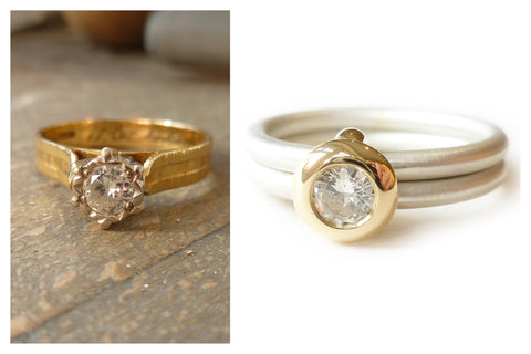 remodel and up cycled gold ring and diamond into modern sue lane jewellery design