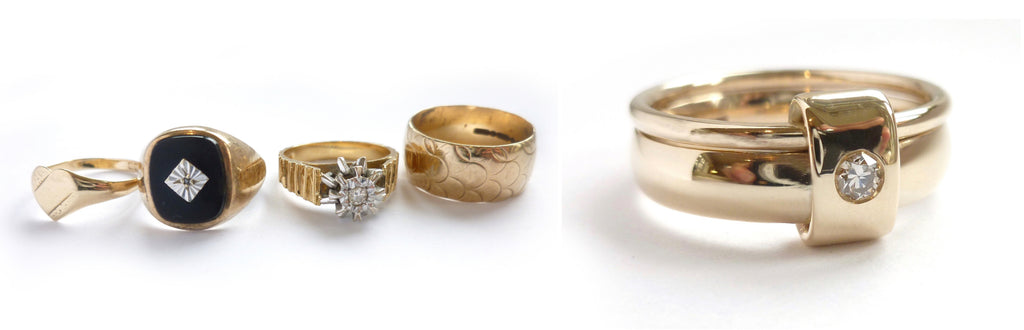 Remodelled, reworked, revamped bespoke wedding rings into contemporary and modern ring by Sue Lane.