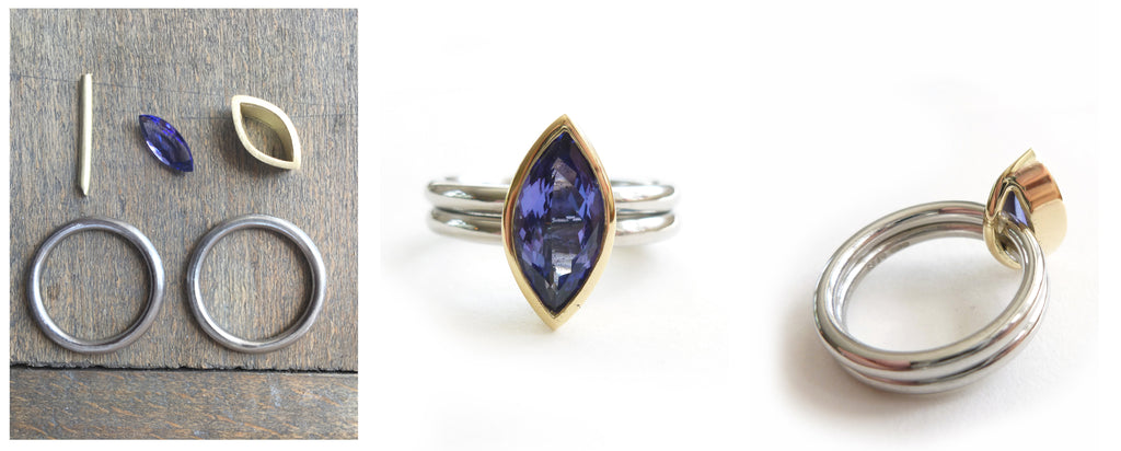 bespoke remodelled tanzanite ring by Sue Lane Jewellery. Re-purpose, re-configure.