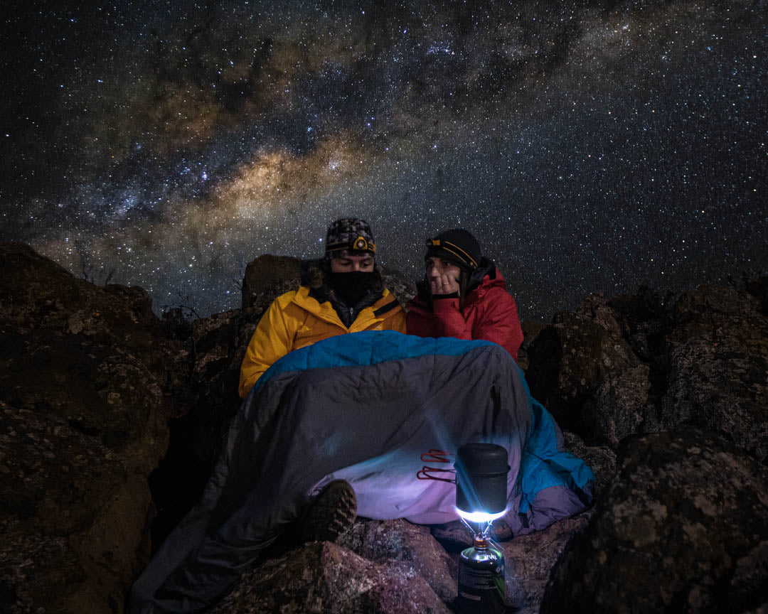 Waiting for sunrise under the beautiful milky way sky