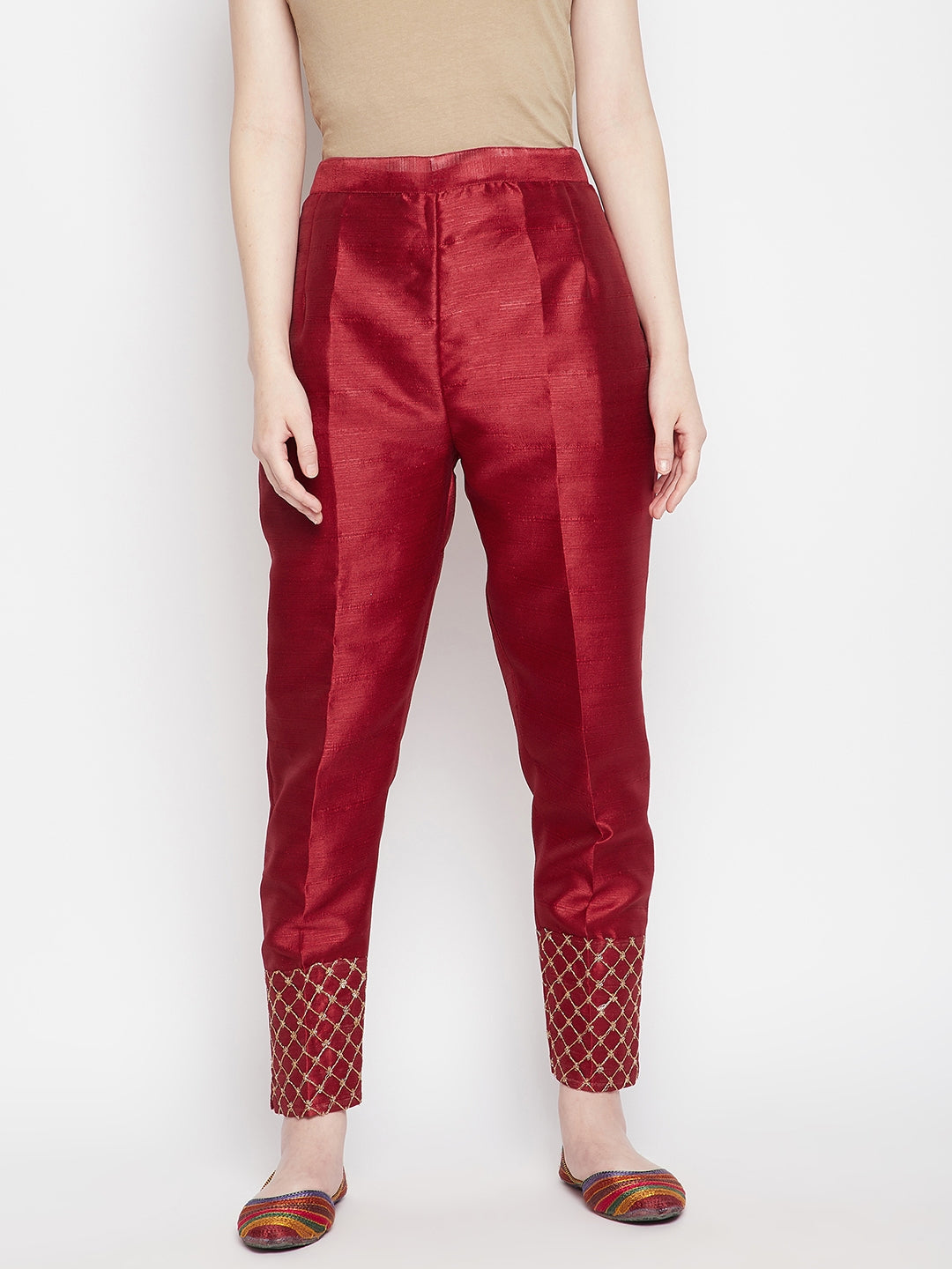 Buy Clora Maroon Hem Design Silk Trouser Online at Best Price ...