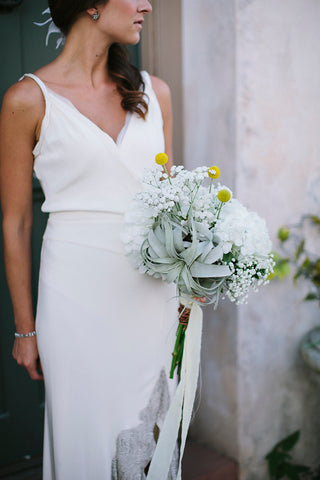 Tillandsia Xerographica Air Plant incorporated into a Bride's Bouquet