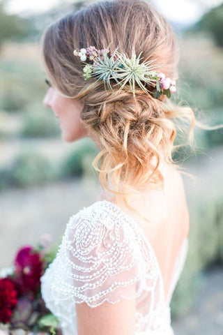 Tillandsia Air Plants Clipped into a Bride's Hair