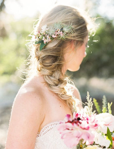 Tillandsia Air Plants Clipped into a Bride's Hair