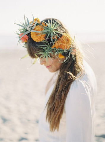 Tillandsia Air Plants Clipped into a Bride's Hair