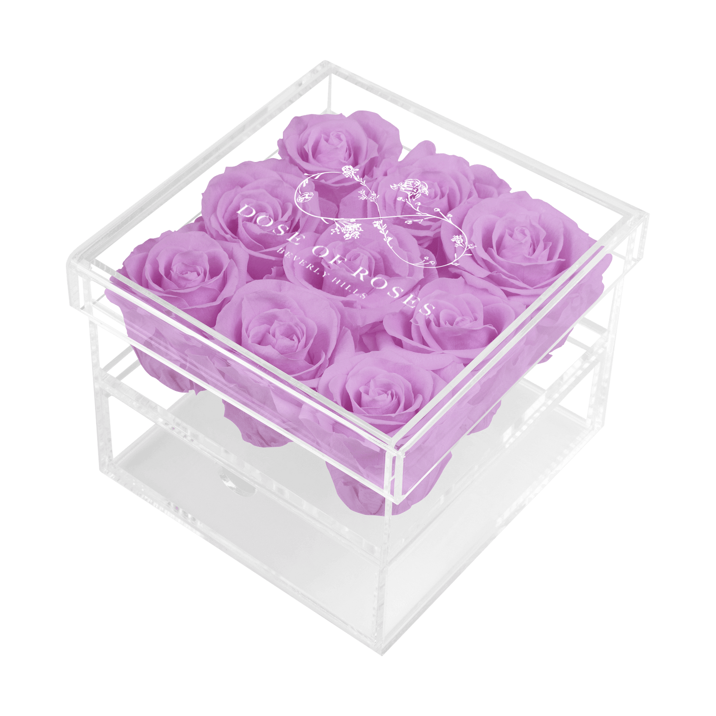 Preserved Lavender Roses Medium Square Acrylic Box