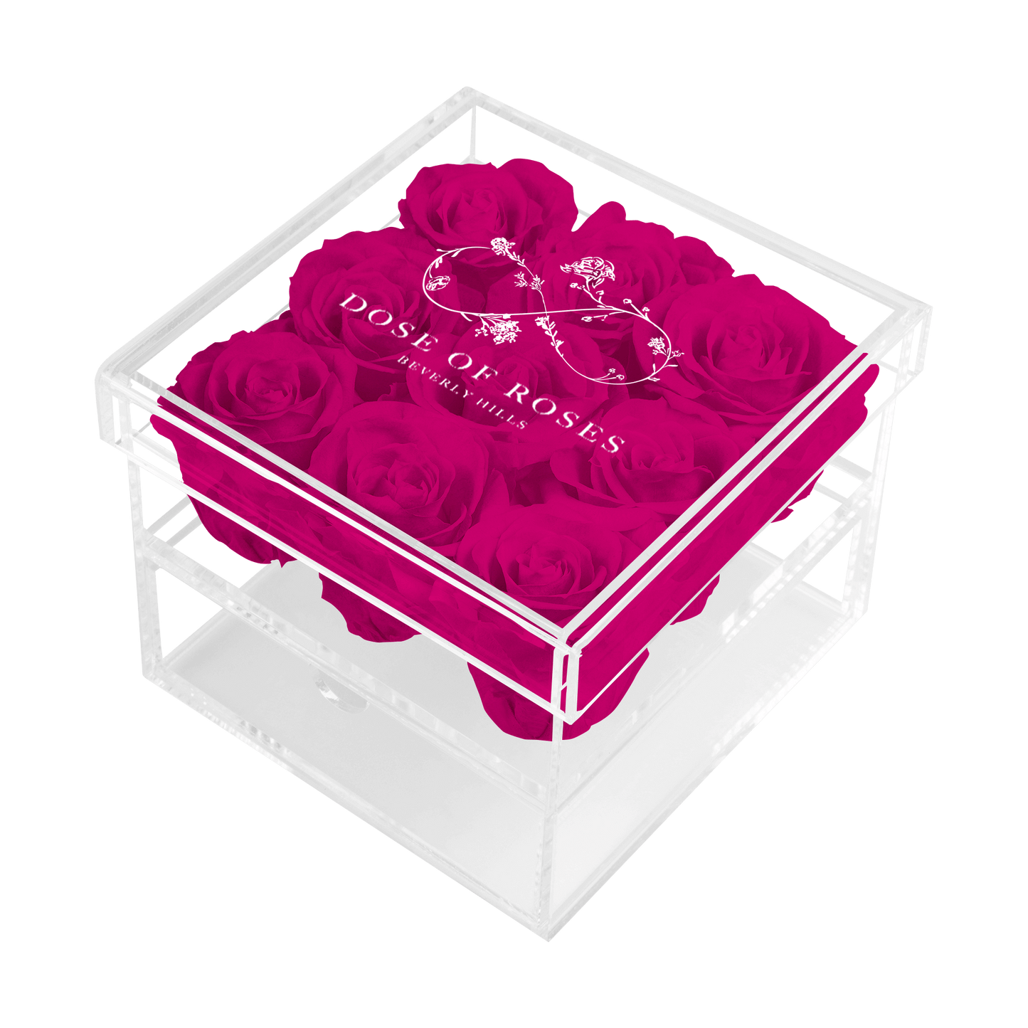 Preserved Magenta Roses Medium Square Acrylic Box