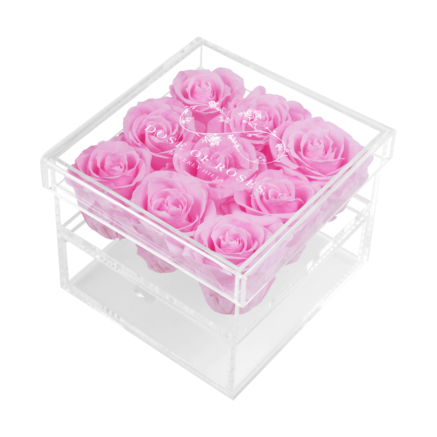 Preserved Pink Roses Medium Square Acrylic Box