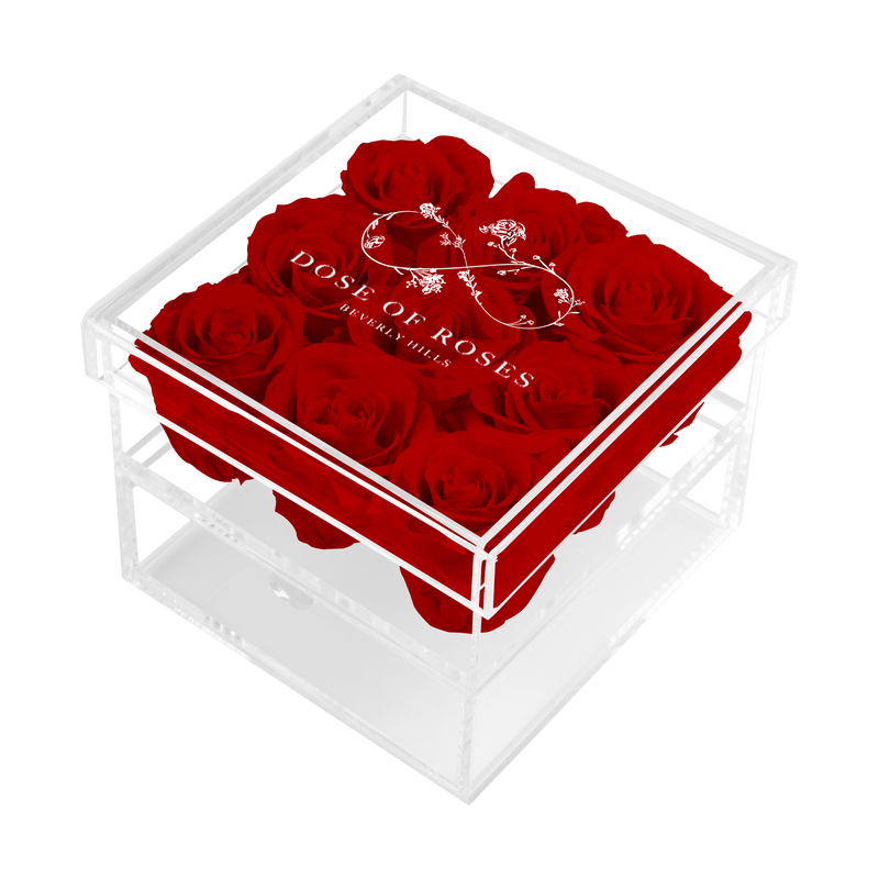 Preserved Red Roses Medium Square Acrylic Box
