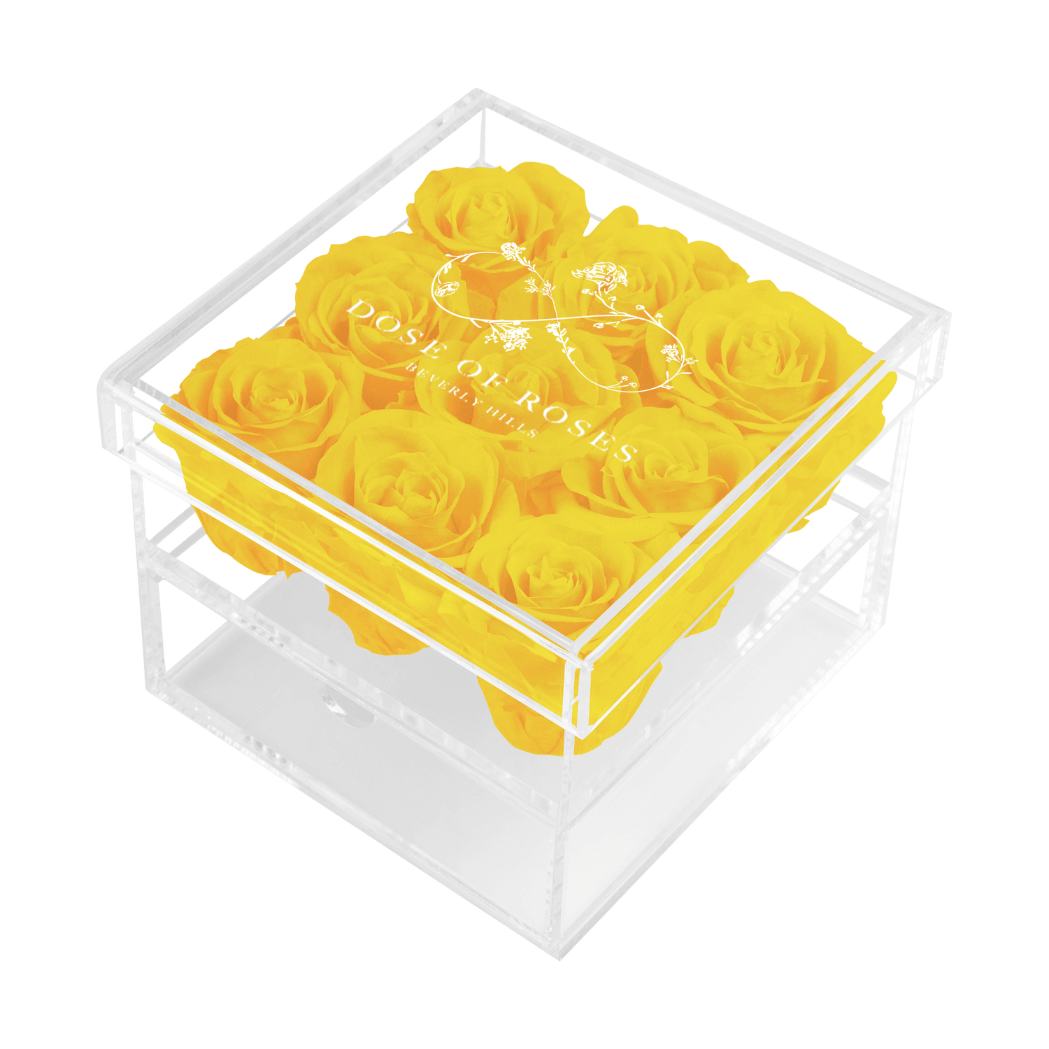 Preserved Yellow Roses Medium Square Acrylic Box