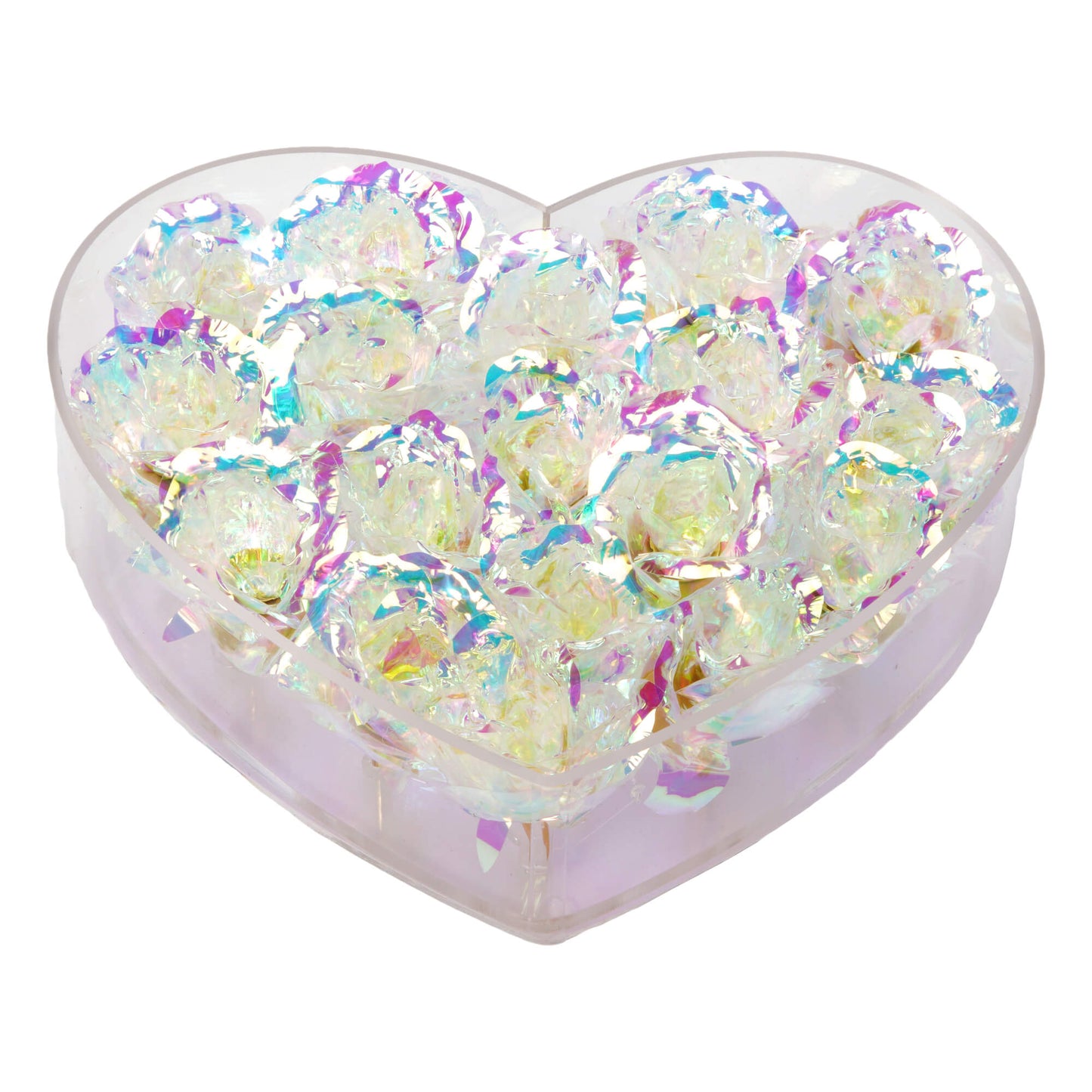 Galaxy Rose Heart in Clear Acrylic Box