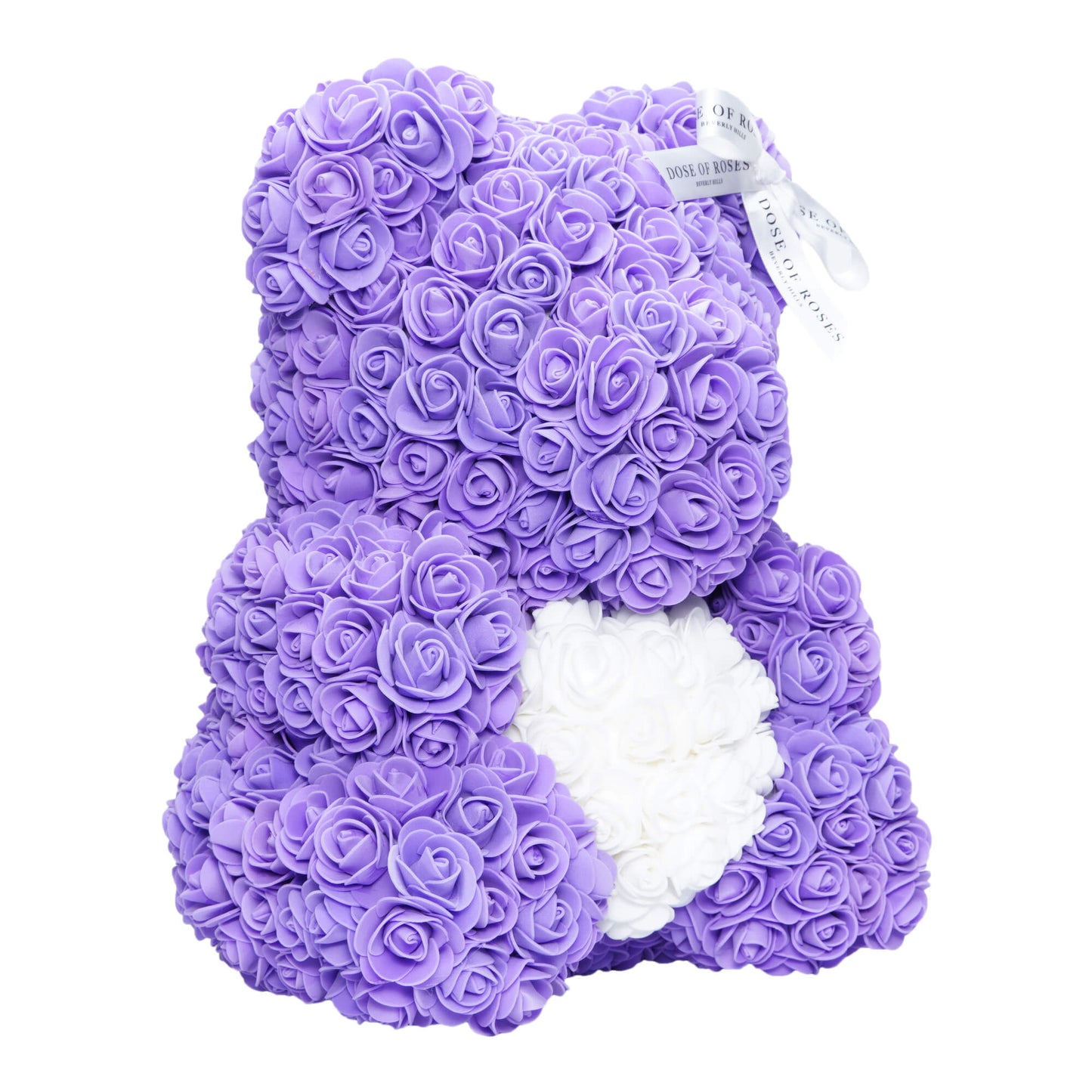 Purple & White Love Heart Rose Bear Side