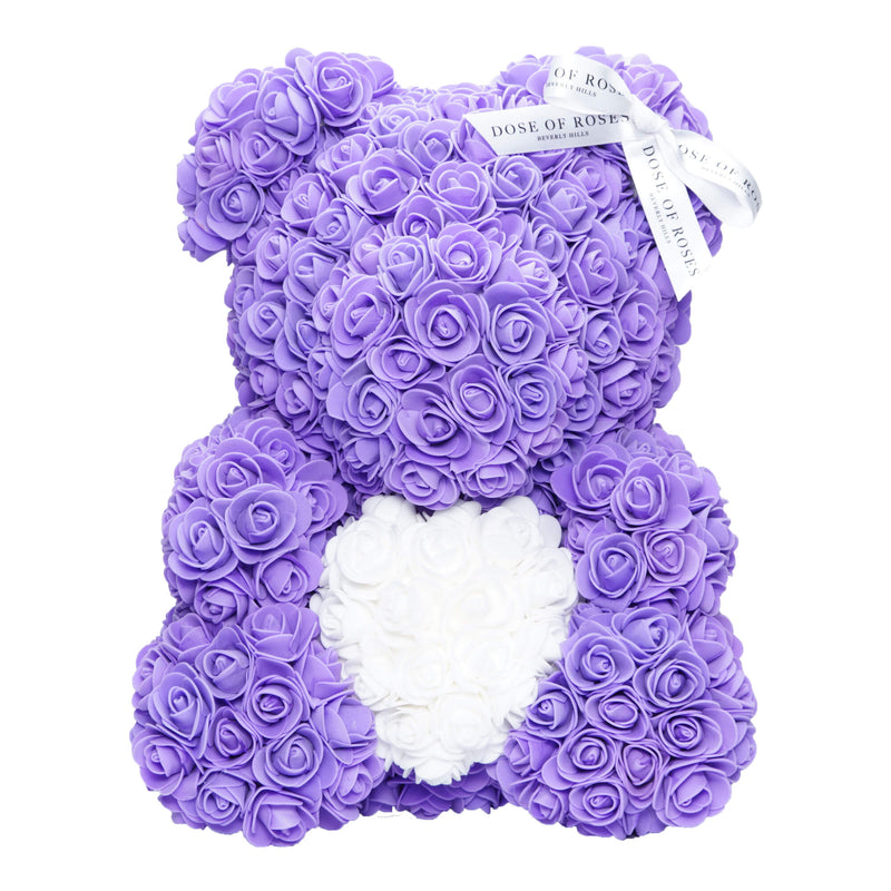 Purple & White Love Heart Rose Bear