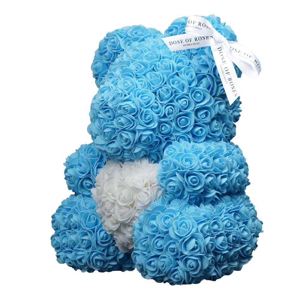 Blue & White Love Heart Rose Bear