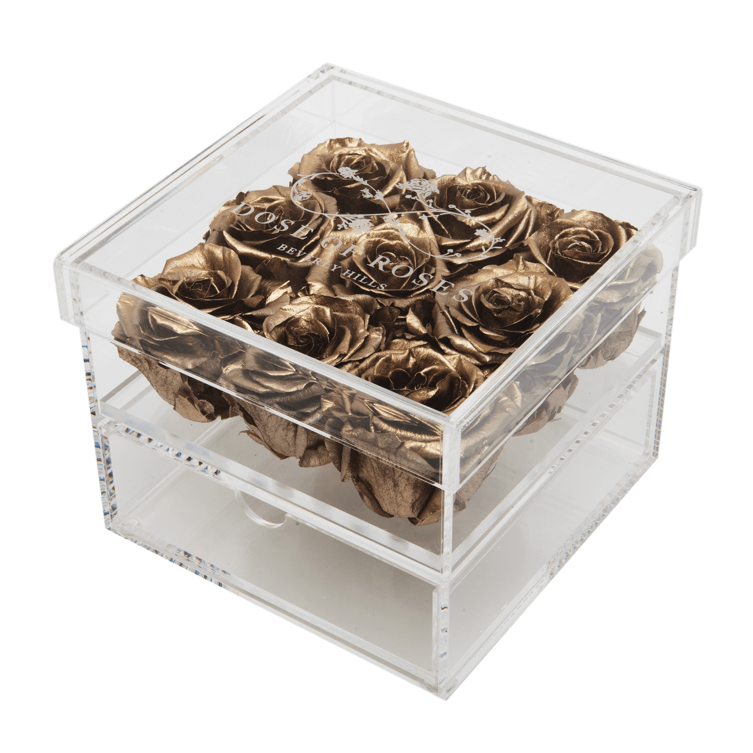 Gold Roses Medium Square Acrylic Box