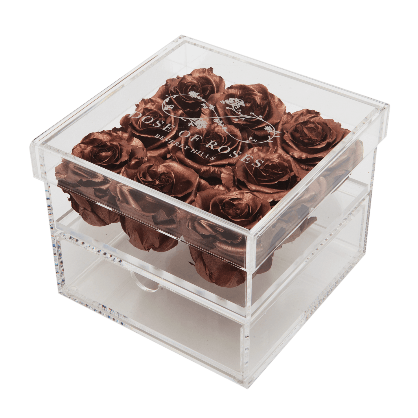 Rose Gold Roses Medium Square Acrylic Box