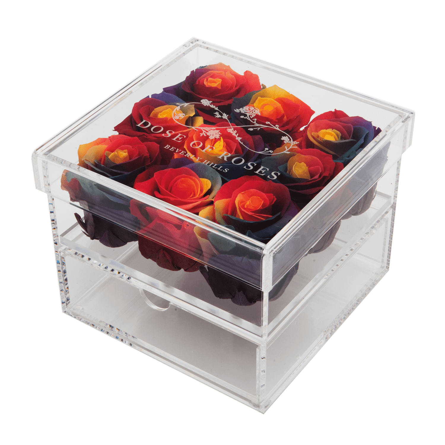 Dark Tie-Dye Roses Medium Square Acrylic Box