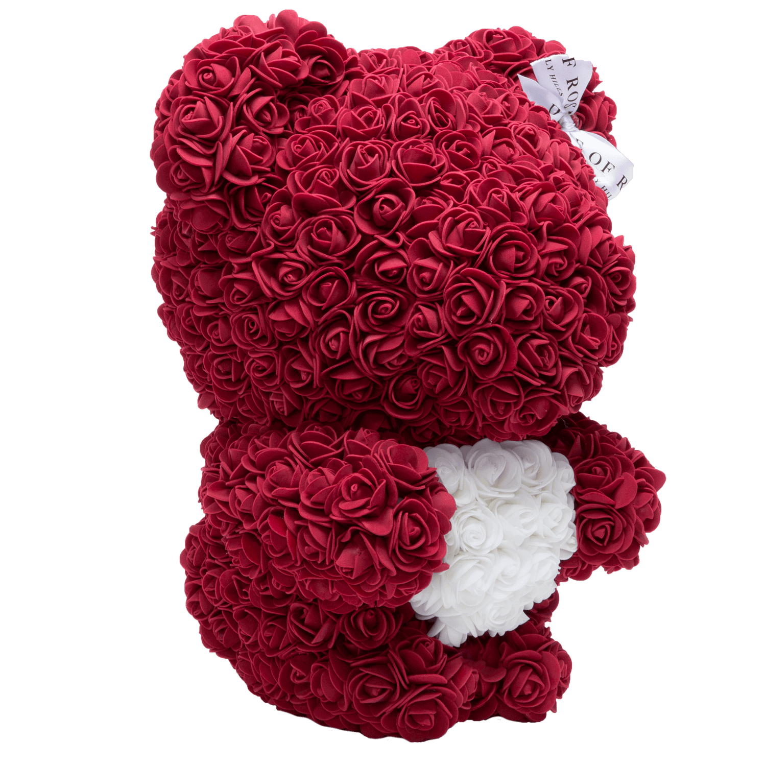 Burgundy Love Heart Standing Rose Bear Side