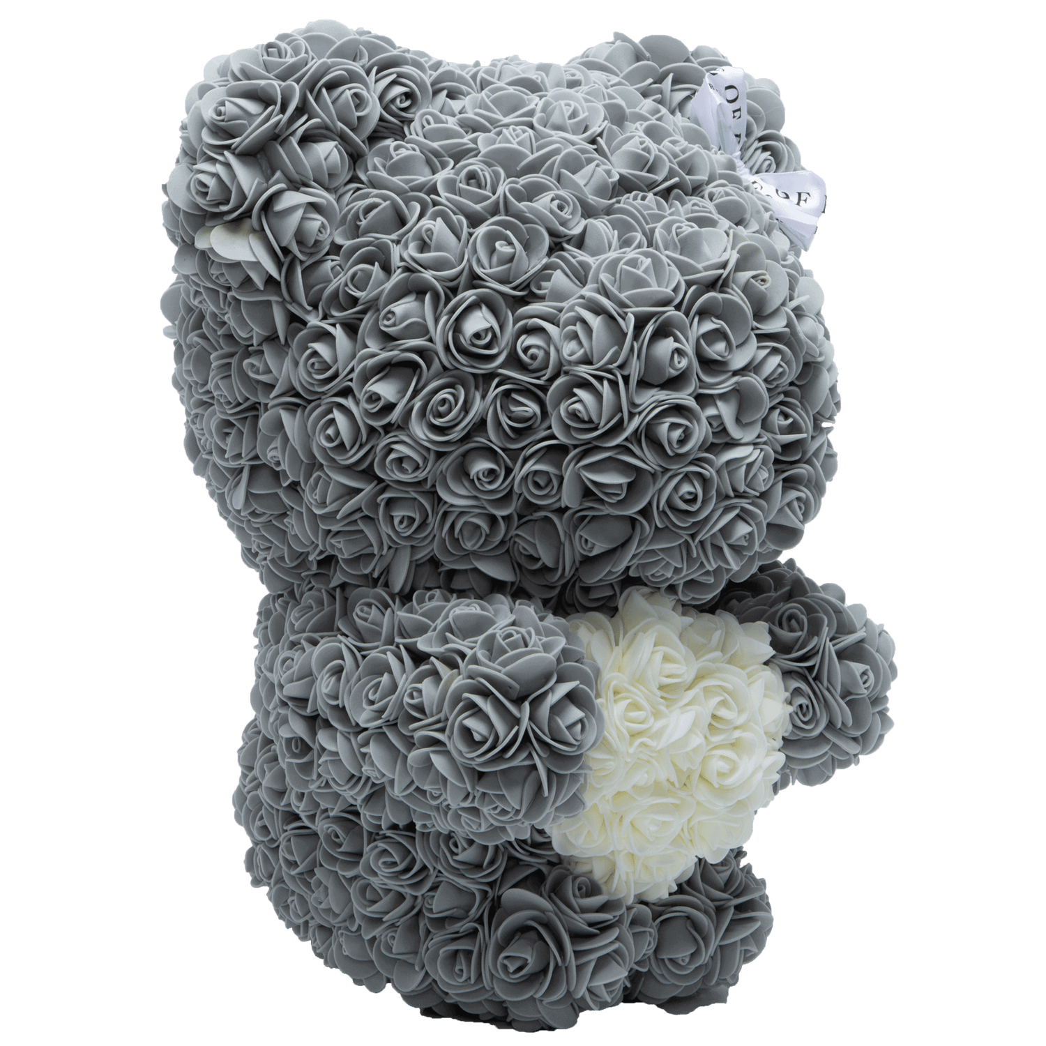 Grey Love Heart Standing Rose Bear