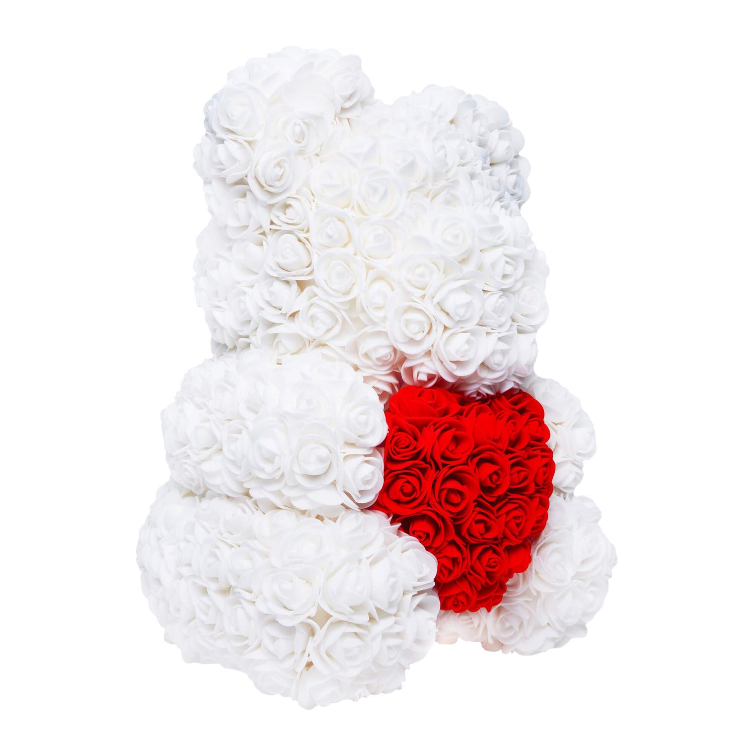 White Love Heart Rose Bear Side