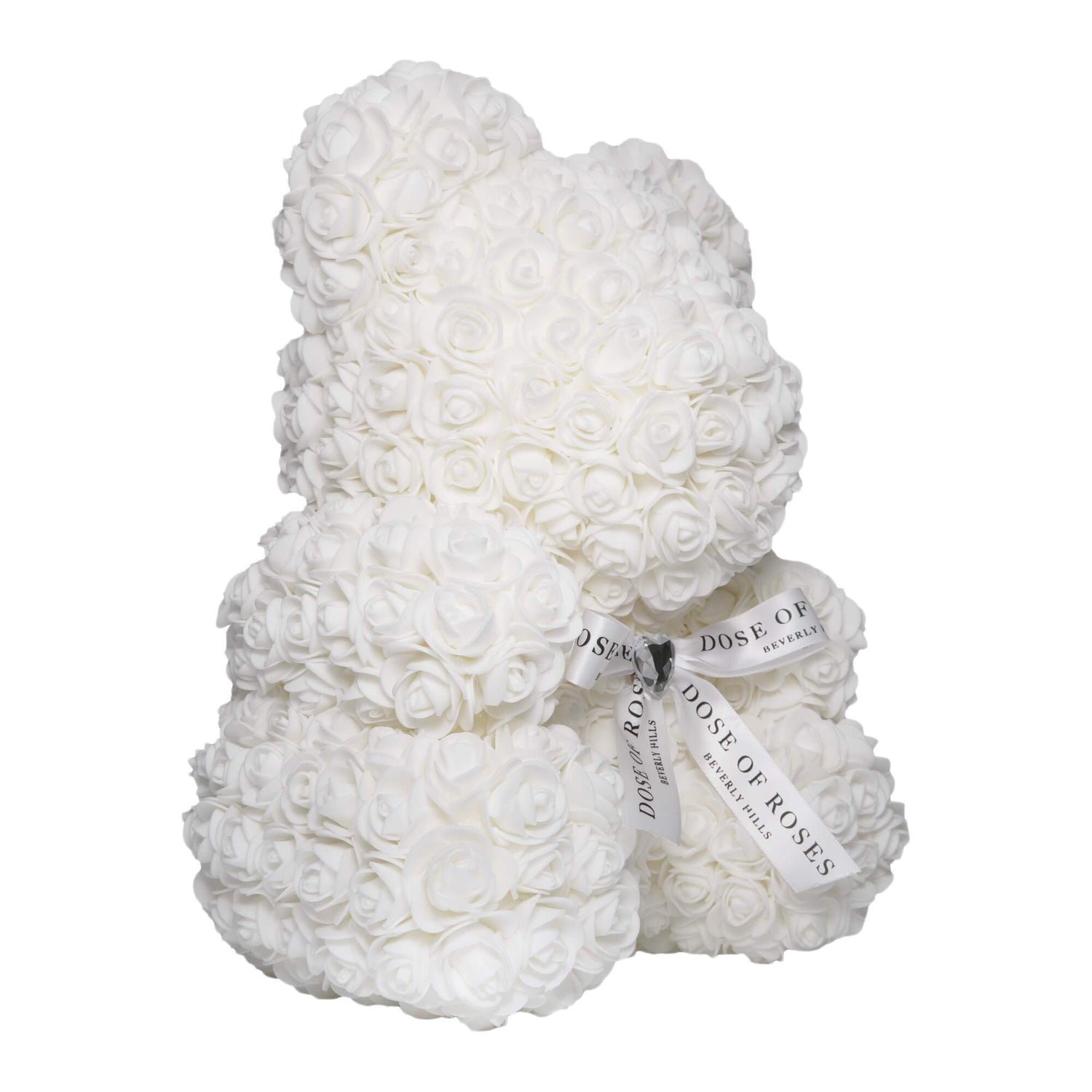 Medium White Rose Bear Side