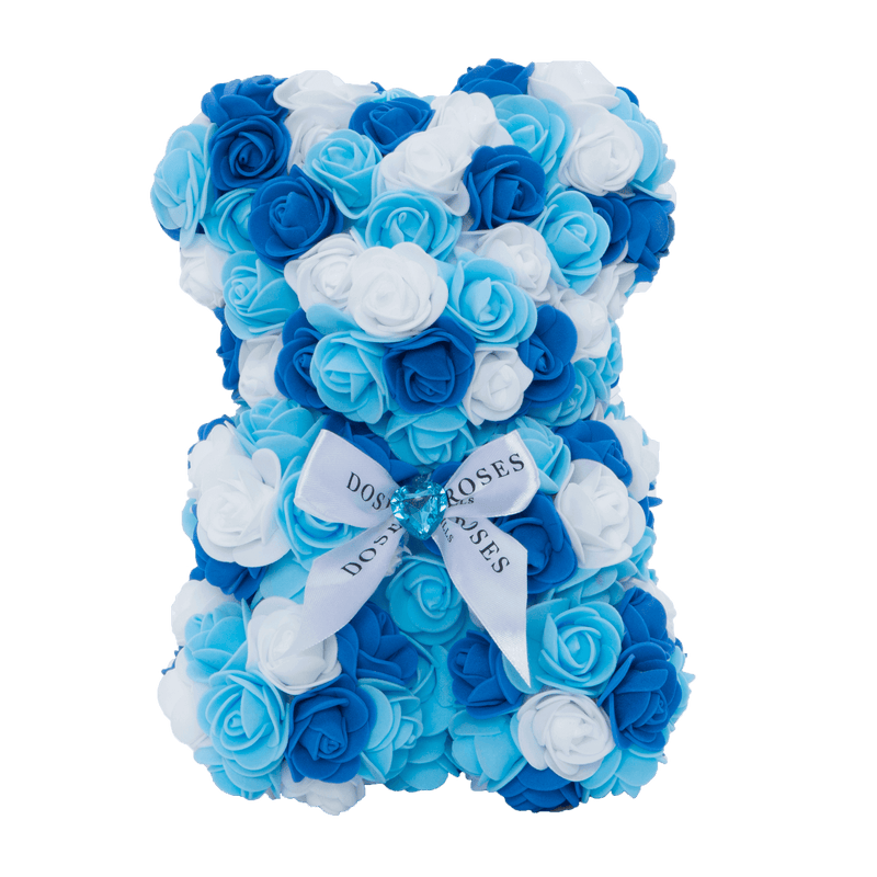 Small Royal Blue & White Rose Bear