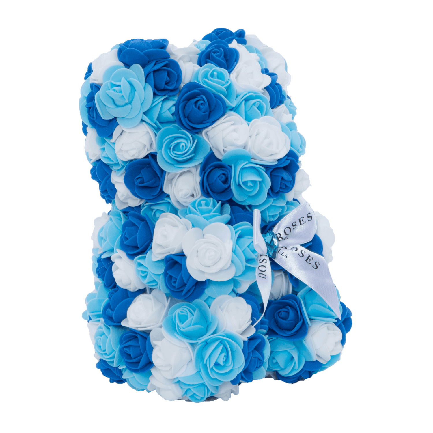 Small Royal Blue & White Rose Bear Side