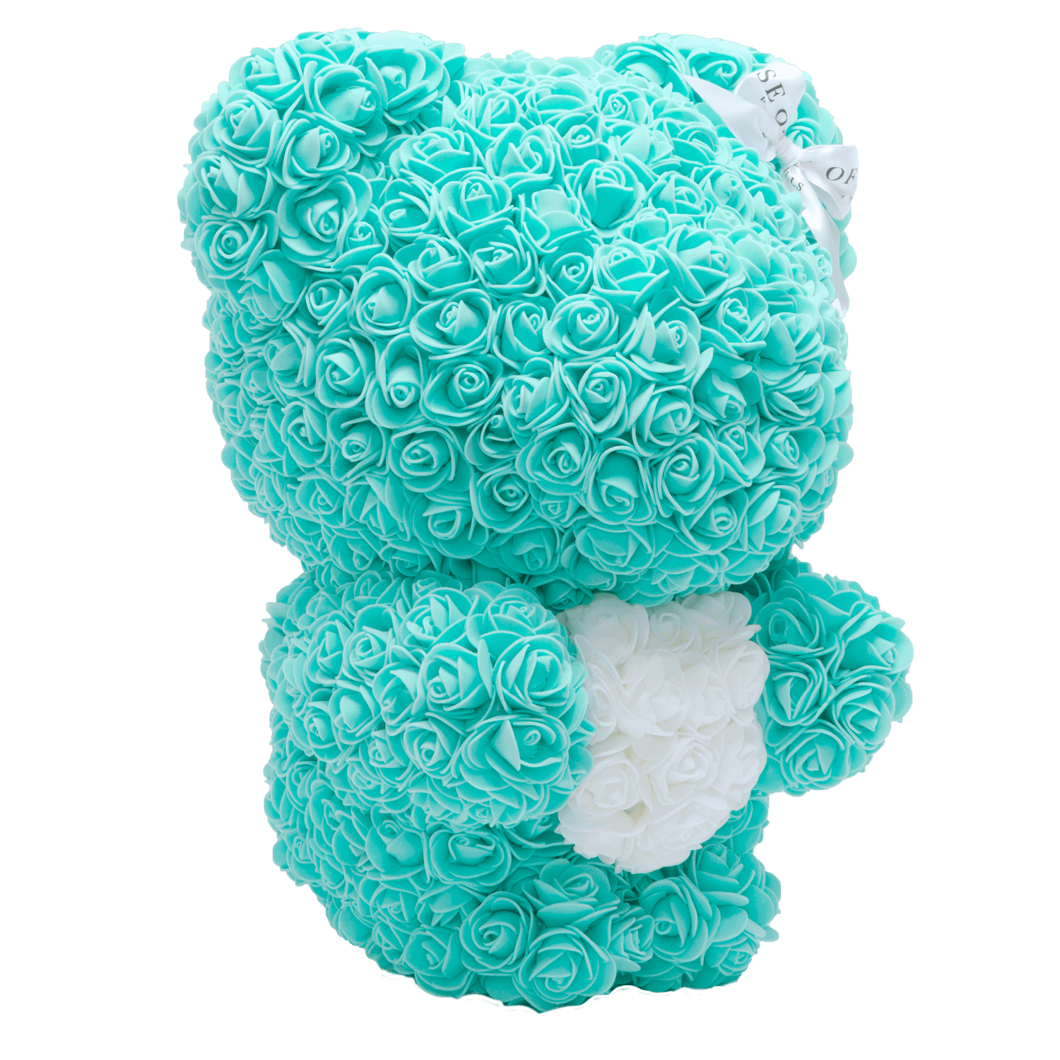 Tiffany Blue Love Heart Standing Rose Bear Side