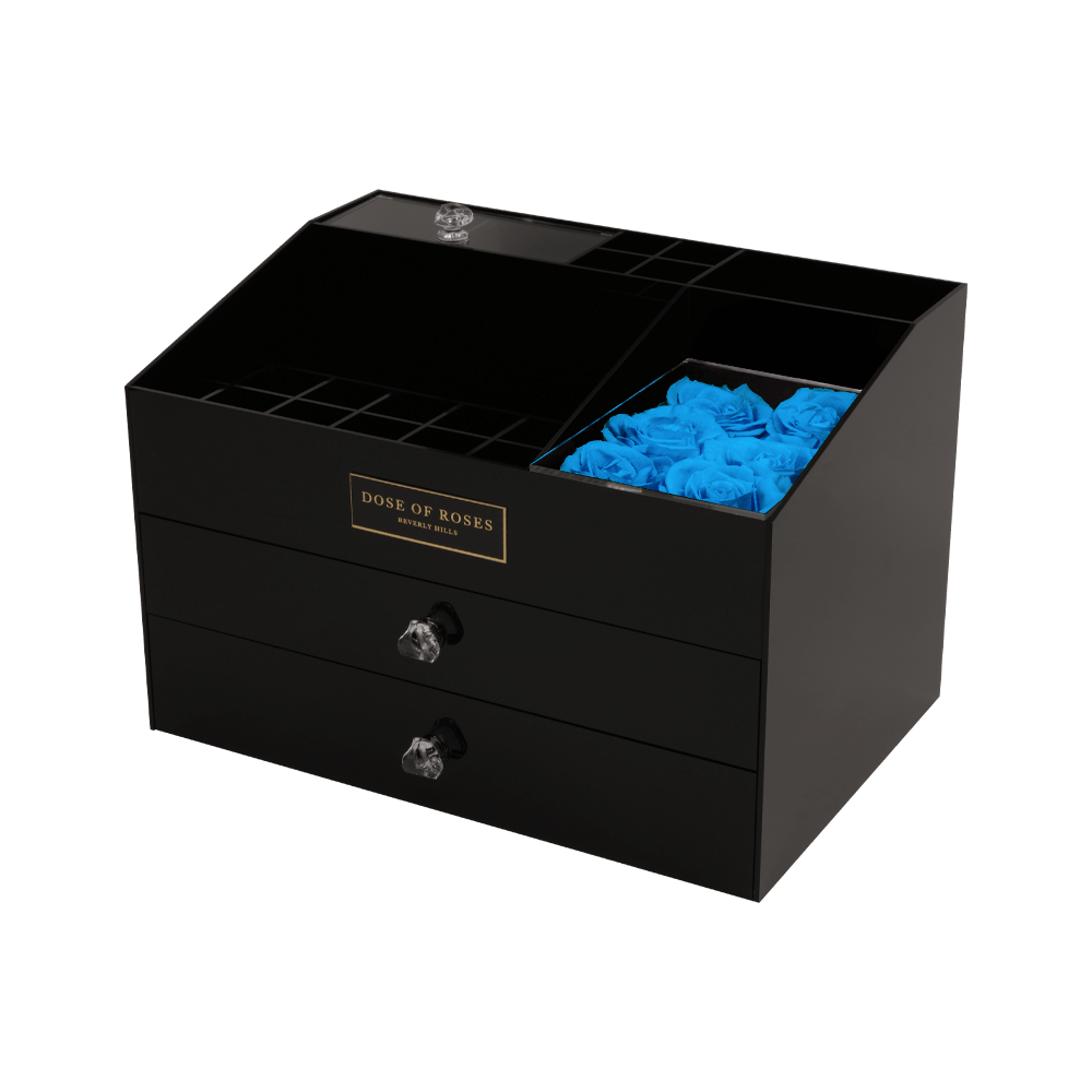 Turquoise Blue Rose Makeup Box