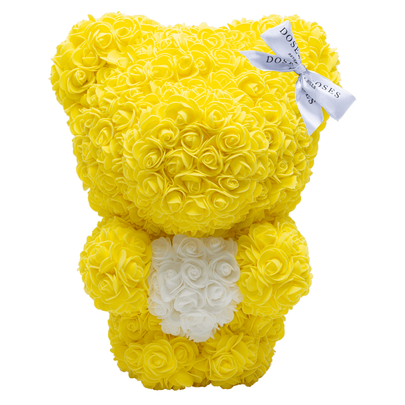 Yellow Love Heart Standing Rose Bear