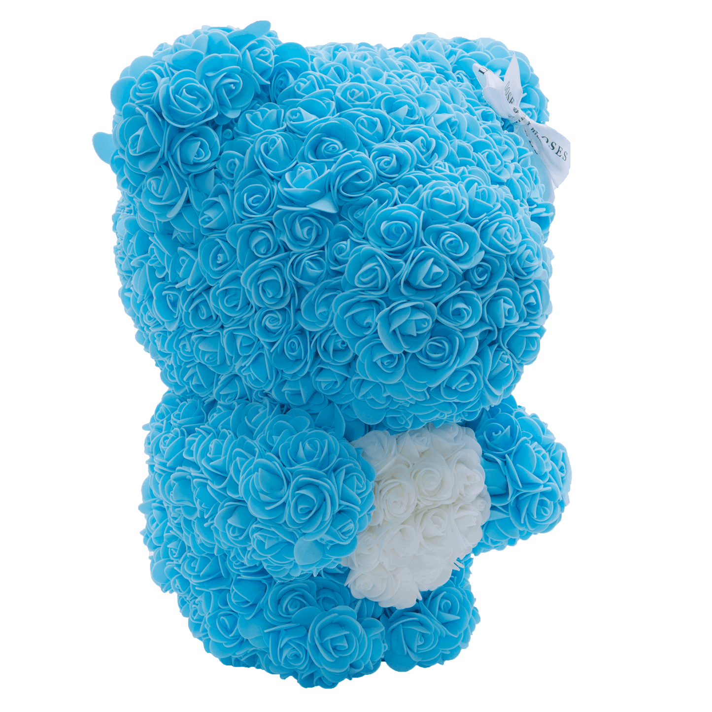 Blue Love Heart Standing Rose Bear Side