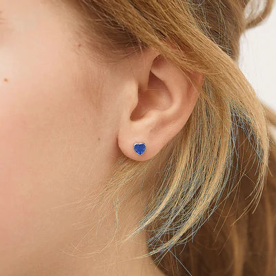 Baby and Children's Earrings: Sterling Silver Bezel Set Sapphire CZ Hearts with Screw Backs