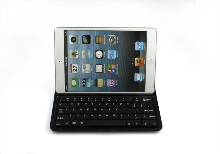 Black 3 in 1 aluminum keyboard case for iPad Mini - landscape mode