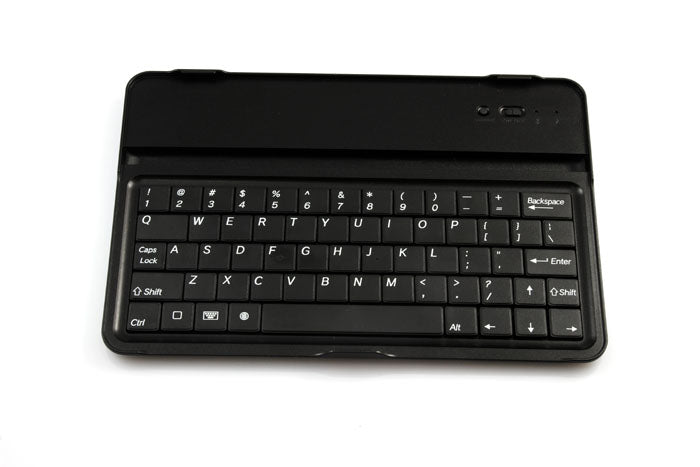 The chocolate keys on the black 3 in 1 aluminum keyboard case for iPad Mini